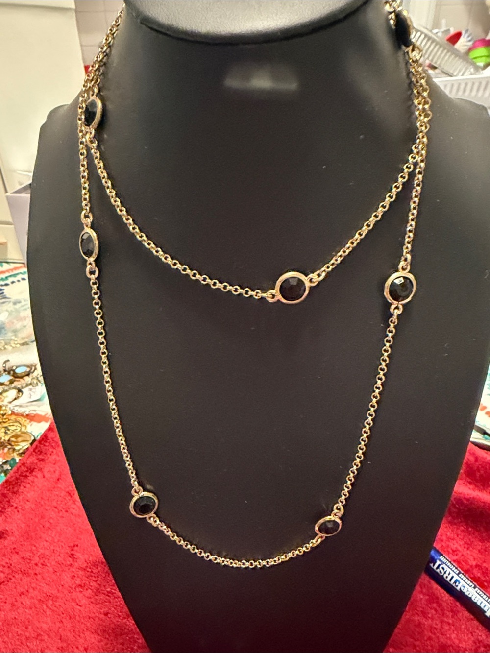 Banana Republic Gold-Tone Multi-Station Necklace with Black Stones 32”-34”